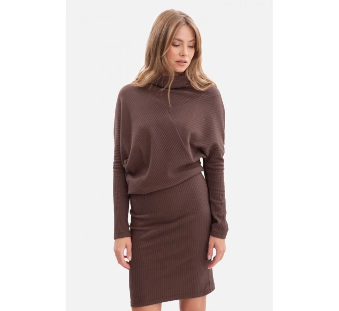 B309 Úpletové blúzkové šaty - hnedé