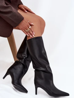 Dámske čižmy na podpätku, zateplené Olivienne - čierne