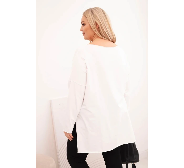 Dámske Plus veľkosť asymetrické dlhý rukáv blúzka biela