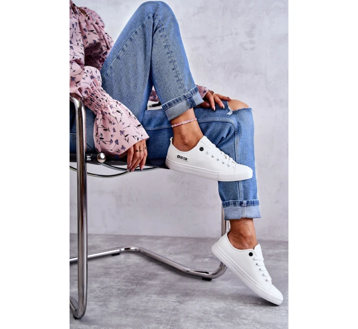 Damskie Skórzane Niskie Trampki Big Star KK274010 Białe