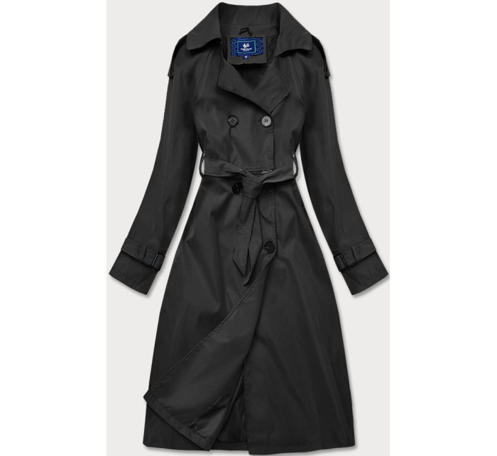 Čierny dvojradový kabát s opaskom (AG3-011)