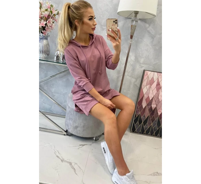 Šaty s kapucí a delšími zády tmavě růžové Šaty s kapucí a delšími zády tmavě růžové