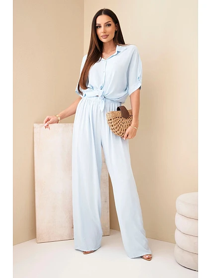 Dámský viskózový model 22185779 komplet se širokými kalhotami modrý - K-Fashion Dámský viskózový model 22185779 komplet se širokými kalhotami modrý - K-Fashion