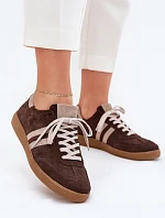 Zazoo N1068 Zamszowe Niskie Sneakersy Damskie Czekoladowe