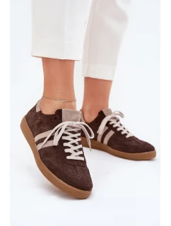 Zazoo N1068 Zamszowe Niskie Sneakersy Damskie Czekoladowe