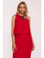 S422 Šaty s čipkovanou vsadkou - červené S422 Šaty s čipkovanou vsadkou - červené