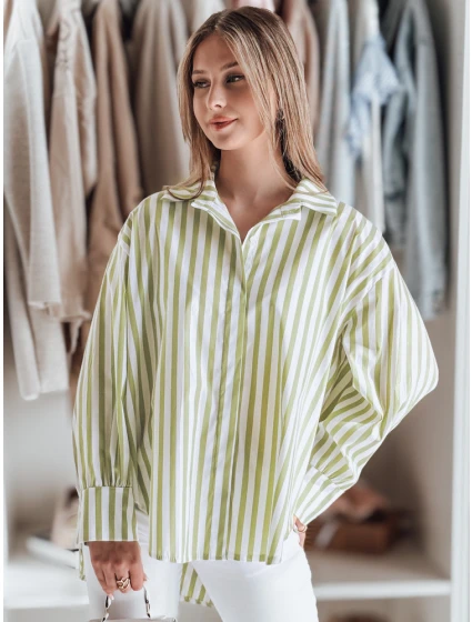 Dámske tričko nadrozmernej veľkosti s predĺženým zadným dielom SAMONE v zeleno-bielych pruhoch FashionStreet DY0460 Dámske tričko nadrozmernej veľkosti s predĺženým zadným dielom SAMONE v zeleno-bielych pruhoch FashionStreet DY0460