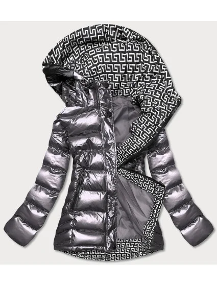 Šedá dámska prešívaná bunda s kapucňou (xw817x) Šedá dámska prešívaná bunda s kapucňou (xw817x)