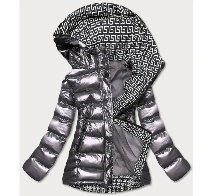 Šedá dámska prešívaná bunda s kapucňou (xw817x) Šedá dámska prešívaná bunda s kapucňou (xw817x)