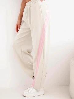 Dámske maslové viskózové nohavice s lampasom béžové