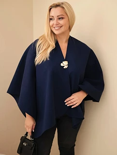 Dámske pončo Plus Size s brošňou, modré