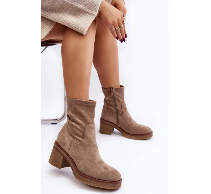 Damskie Botki Na Słupku Beżowe Argastis Damskie Botki Na Słupku Beżowe Argastis