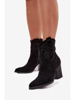 Botki Kowbojki Damskie Na Słupku Eko Zamszowe Czarne Carissa