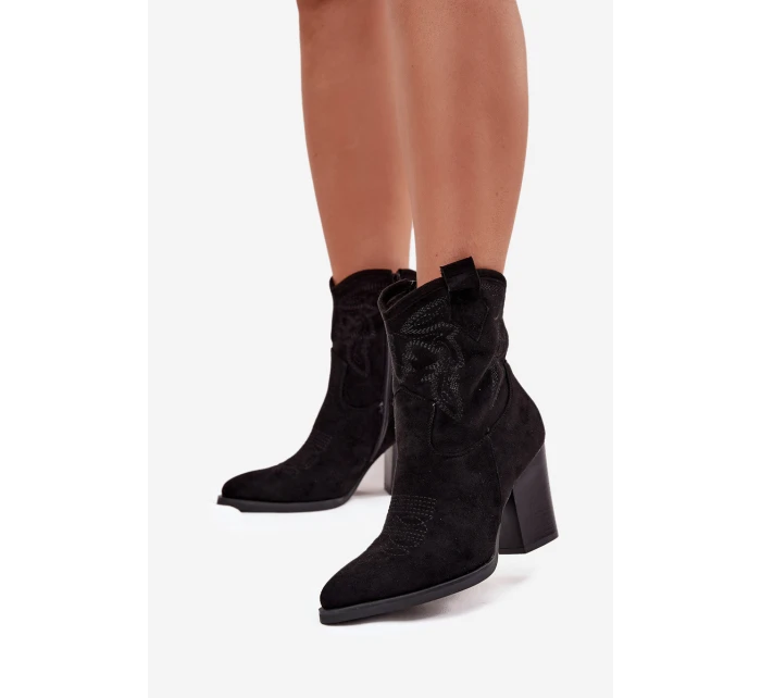 Botki Kowbojki Damskie Na Słupku Eko Zamszowe Czarne Carissa