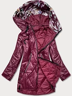 Dámska bunda s ozdobnou kapucňou bordová (B8126-74)