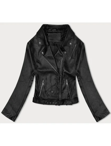 Čierna bunda ramoneska s opaskom (11Z8061)