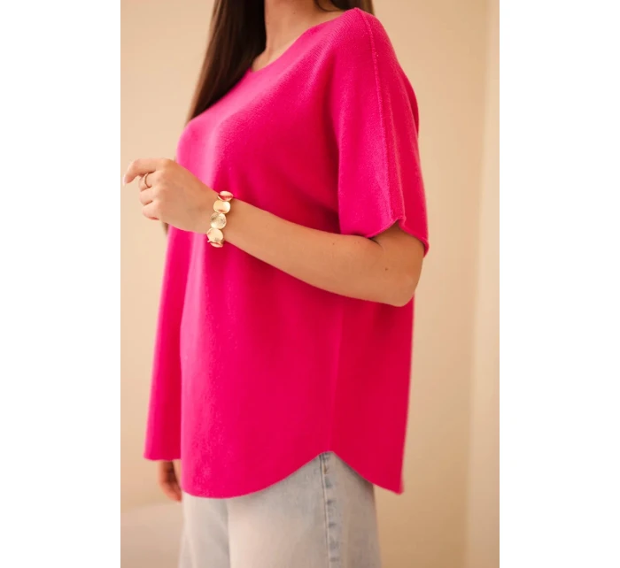 Dámský svetr s krátkým rukávem volného střihu fuchsie