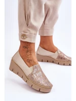 Skórzane Tenisówki Na Koturnie Maciejka 5814A-10 Beżowe