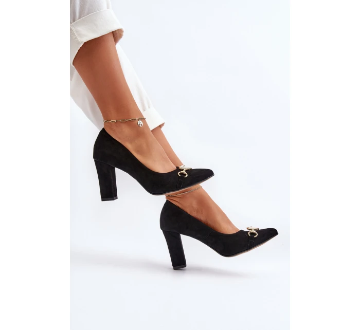 Zazoo 2453/OS Zamszowe Czółenka Na Słupku Z Sercem Czarne