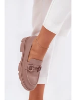 Mokasyny Damskie Eko Skórzane Z Ozdobnym Detalem Khaki Seftass