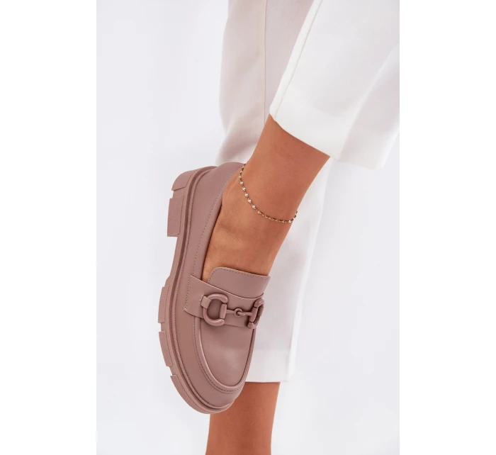 Mokasyny Damskie Eko Skórzane Z Ozdobnym Detalem Khaki Seftass