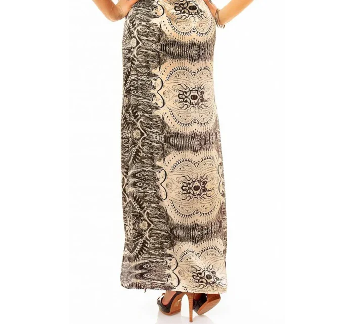 Letné dámske šaty s elegantným potlačou dlhé čierno-ecru - Farebná / S - SWEEWE