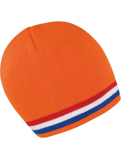 Result Headwear R 368X Pletená čiapka s kontrastnými pruhmi 28.368X oranžová/červená-biela-modrá