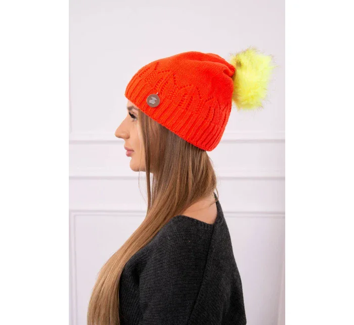 Dámska čiapka s brmbolcom Judyta K347 oranžová