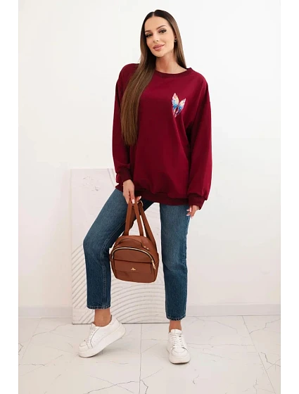 Dámská oversized mikina z bavlny s barevnými model 21421746 na zádech bordová - K-Fashion