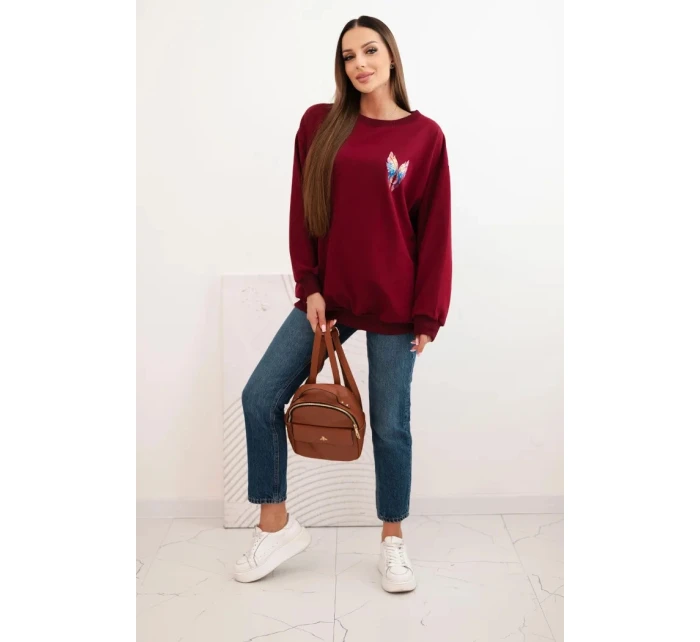 Dámska bavlnená mikina nadrozmernej veľkosti s farebnými krídlami na chrbte bordová Dámska bavlnená mikina nadrozmernej veľkosti s farebnými krídlami na chrbte bordová