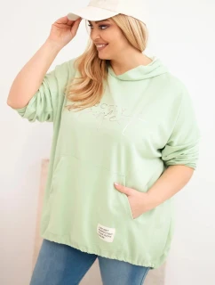 Dámska mikina Plus Size s kapucňou a potlačou mint