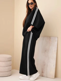 Dámsky viskózový komplet so širokými nohavicami a voľnou blúzkou čierny