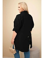 Dámská plus size bavlněná košile s knoflíky a límečkem černá Dámská plus size bavlněná košile s knoflíky a límečkem černá
