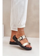 Skórzane Klapki Damskie Na Platformie Zazoo 3024 Złote