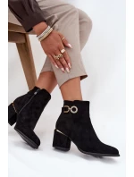 Ocieplane Botki Damskie Ze Złotymi Detalami Na Słupku Czarne Dorisse