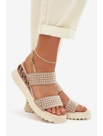 Kožené semišové sandály s ozdobou D&A CR61-3067 Béžové