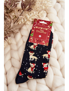 Pánske vianočné bavlnené ponožky so sobmi, čierne