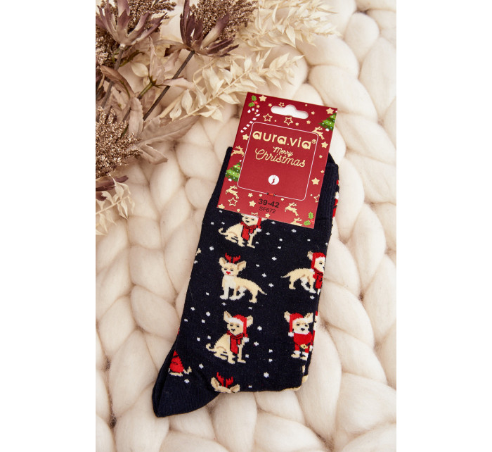 Pánske vianočné bavlnené ponožky so sobmi, čierne