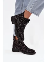 Dámske členkové topánky z pravého semišu na nízkom podpätku - čierno-hnedé D&A Dámske členkové topánky z pravého semišu na nízkom podpätku - čierno-hnedé D&A