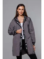 Tmavosivá tenká dámska bunda s ozdobnou lemovkou (B8145-9)