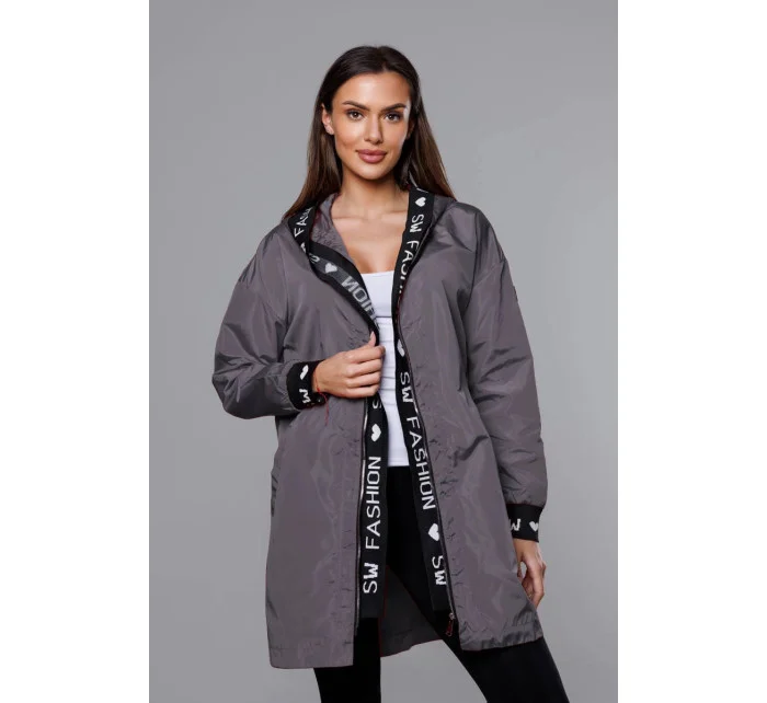 Tmavosivá tenká dámska bunda s ozdobnou lemovkou (B8145-9)