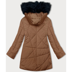 Dámska zimná bunda v karamelovej farbe s kožušinou (V715)