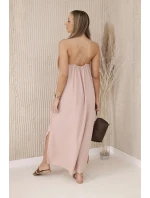 Dlhé šaty bez ramienok púdrovo ružové Dlhé šaty bez ramienok púdrovo ružové
