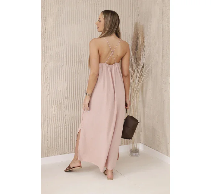 Dlhé šaty bez ramienok púdrovo ružové Dlhé šaty bez ramienok púdrovo ružové