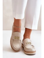 Zazoo 20174 Skórzane Eleganckie Półbuty Damskie Na Płaskim Obcasie Beżowe