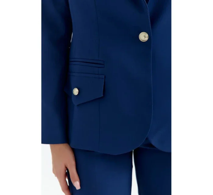 K141 Sako s dvojitým vreckom a klopou - tmavomodré