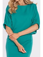 M904 Blúzkové šaty s rozparkom vzadu - tyrkysové