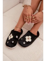 Dámske papuče s kožušinou a kvetmi - čierne Selinne Dámske papuče s kožušinou a kvetmi - čierne Selinne