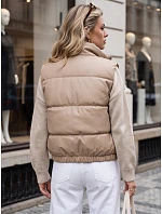Krátka dámska vesta z ekologickej kože, béžová, FashionStreet TY5734