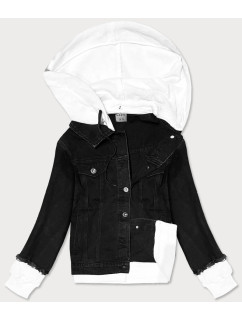 Čierna džínsová bunda s teplákovou kapucňou (POP5920-K)